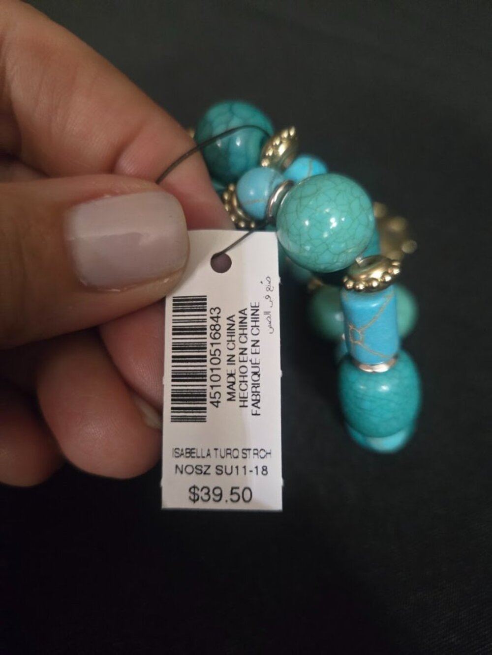 NWT Chico's Double Strand Turquoise Stretch Bracelet Reversible Charm - Picture 4 of 5